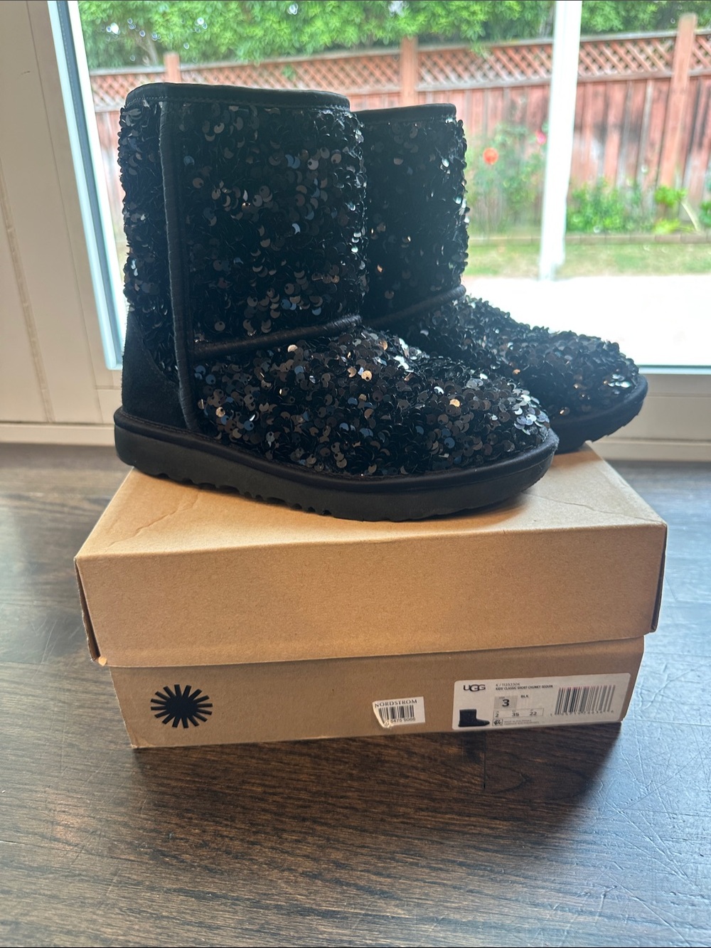 UGG Black Sequin Classic Short Kids Boot